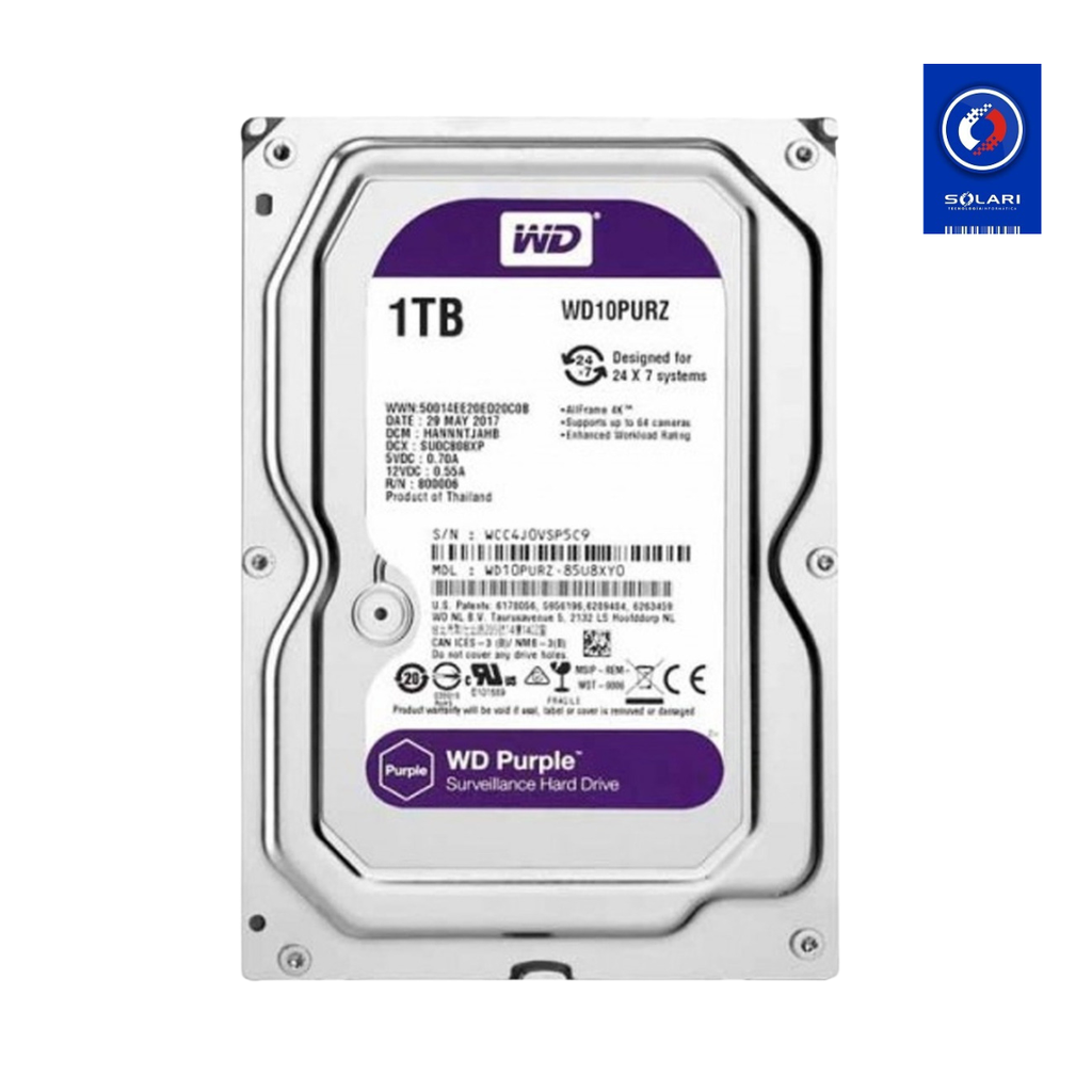 DISCO RIGIDO WD 1TB 3.5 PURPLE SATA 64MB