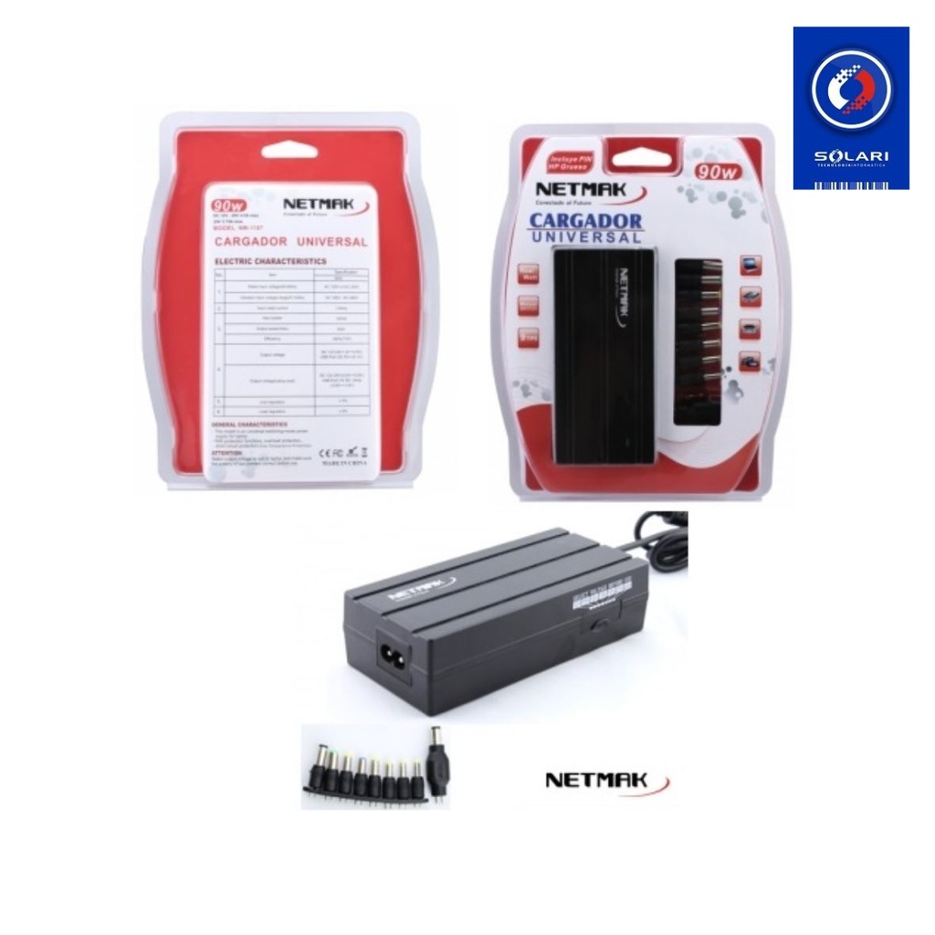 CARGADOR NOTEBOOK UNIVERSAL 90W 12-24V MANUAL NETMAK PIN FINO Hp NM1187
