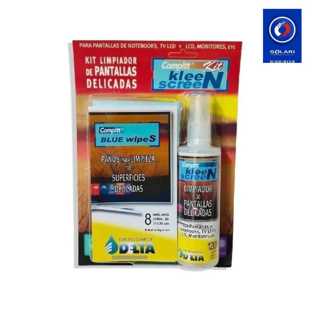 KIT LIMPIADOR DE PANTALLA DELICADAS 120 CC CON 8 PAÑOS DELTA