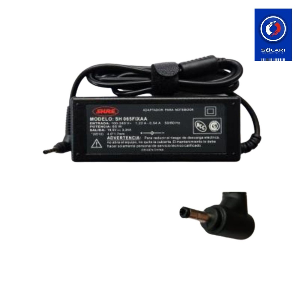 CARGADOR NOTEBOOK DELL 19.5V/3.34A PIN 4.0 X 1,7 MM SH-CNF65W-10 SHURE