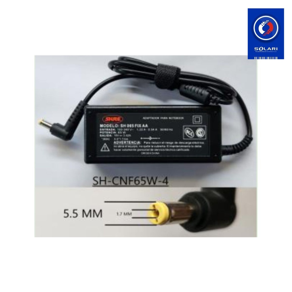 CARGADOR NOTEBOOK LENOVO/ACER/BANGHO SH-CNF65W-4 SHURE